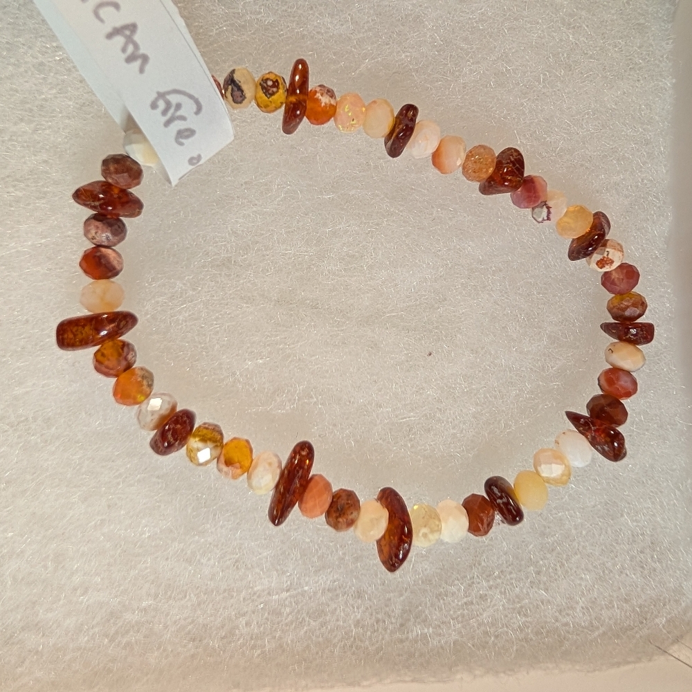 Handmade Mexican Fire Opal And Amber Stretch Bracelet, 6.5 Inches